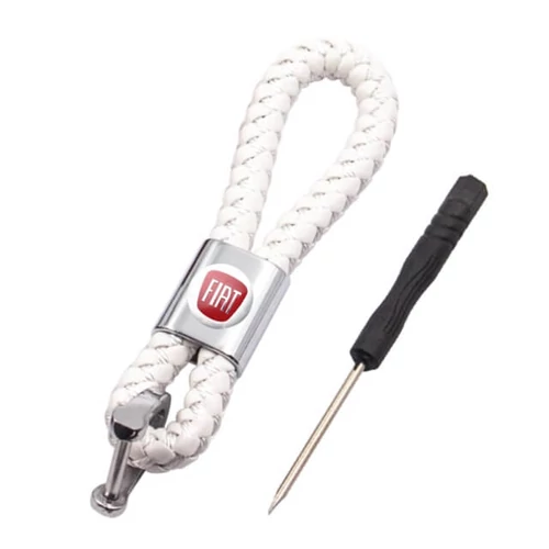 Fiat kulcstartó, távirányító tartó fonott műbőr - Fehér