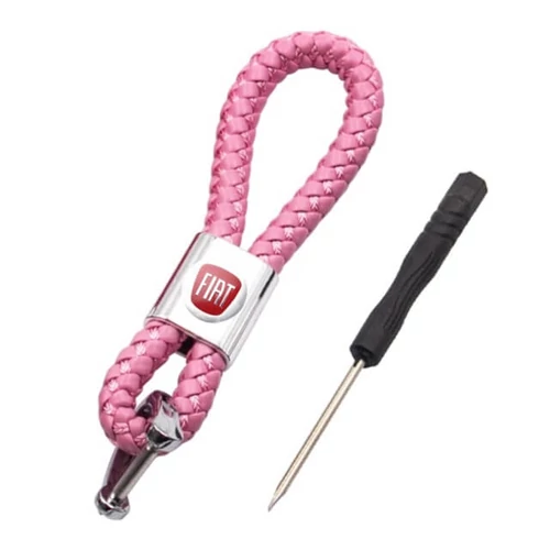 Fiat kulcstartó, távirányító tartó fonott műbőr - Pink