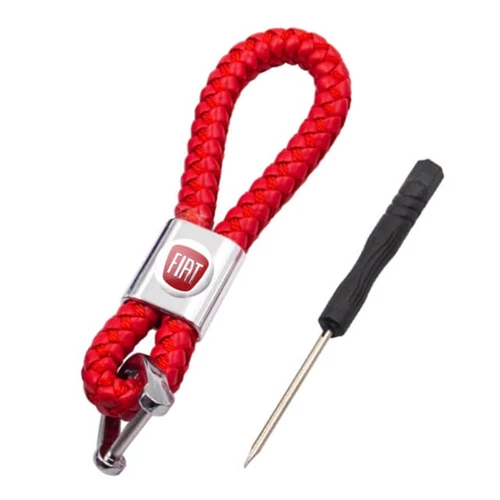 Fiat kulcstartó, távirányító tartó fonott műbőr - Piros