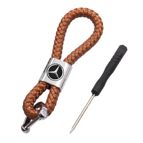 Barna Mercedes kulcstartó, távirányító tartó fonott műbőr