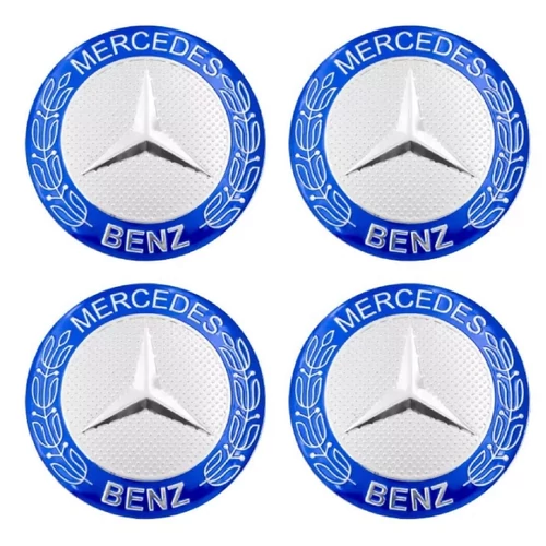 Mercedes felni matrica szett - 56 mm-es, 3D kivitel, ezüst-kék