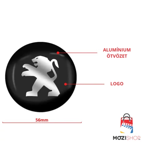 Peugeot felni matrica szett - fekete 56 mm-es, 3D kivitel