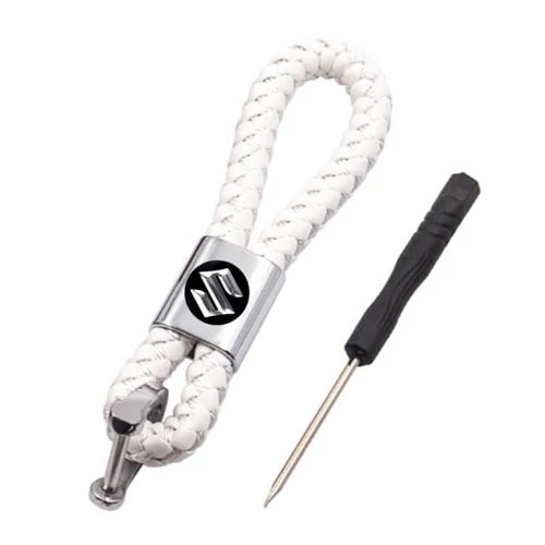 Suzuki kulcstartó, távirányító tartó fonott műbőr - Fehér