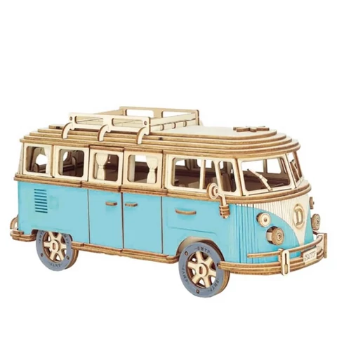 Volkswagen lakókocsi replika 3D fa modell puzzle kék