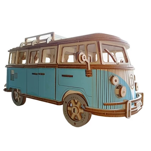 Volkswagen lakókocsi replika 3D fa modell puzzle kék