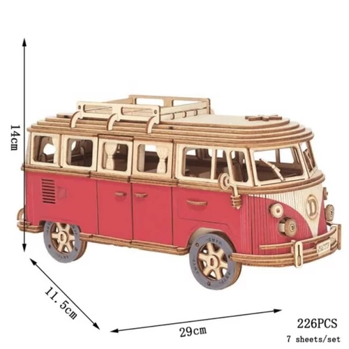 Volkswagen lakókocsi replika 3D fa modell puzzle piros