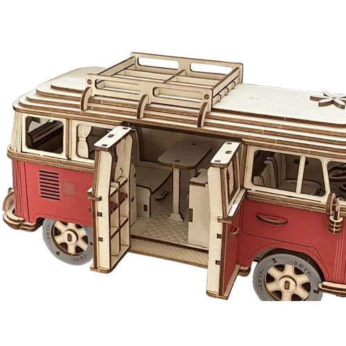 Volkswagen lakókocsi replika 3D fa modell puzzle piros