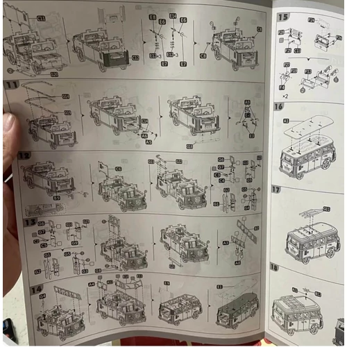 Volkswagen lakókocsi replika 3D fa modell puzzle piros