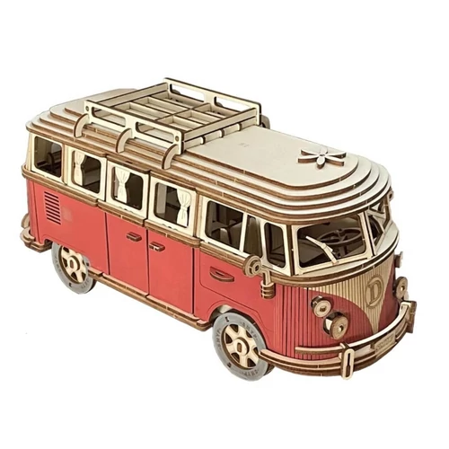 Volkswagen lakókocsi replika 3D fa modell puzzle piros
