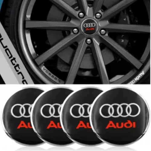 Audi felni matrica szett - fekete-piros ezüst szegéllyel 56 mm-es, 3D kivitel