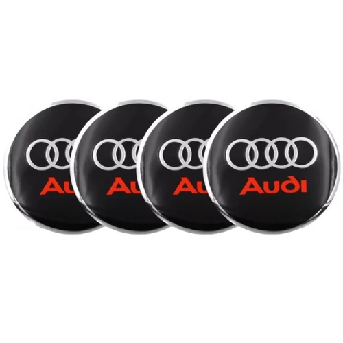 Audi felni matrica szett - fekete-piros ezüst szegéllyel 56 mm-es, 3D kivitel