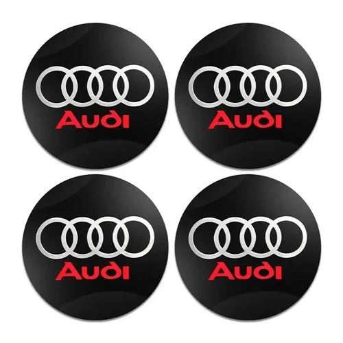 Audi felni matrica szett - fekete-piros 56 mm-es, 3D kivitel