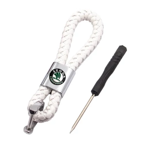 Skoda kulcstartó, távirányító tartó fonott műbőr - Fehér