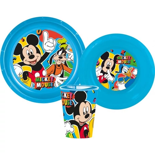 Mickey étkészlet, műanyag szett pohárral