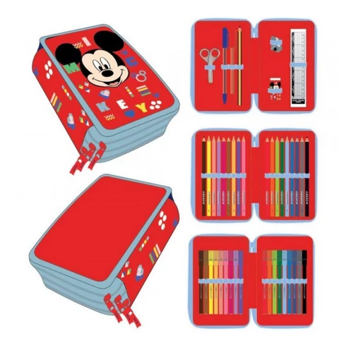 Mickey töltött tolltartó - 3 emeletes - Red