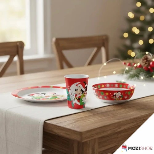 Disney Minnie és Mickey étkészlet, micro műanyag szett pohárral 260 ml - Karácsony