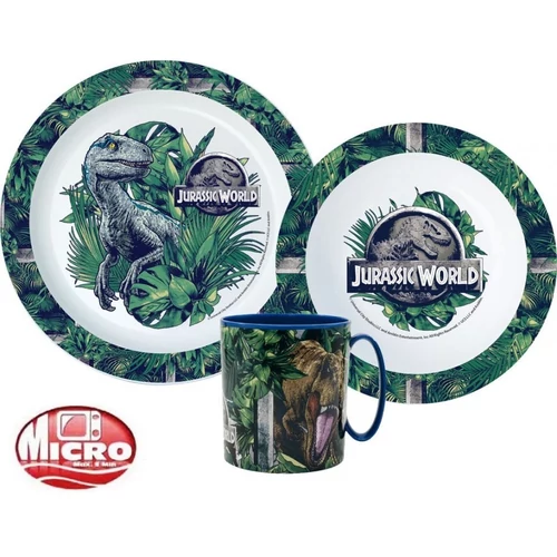 Jurassic World étkészlet, micro műanyag szett bögrével