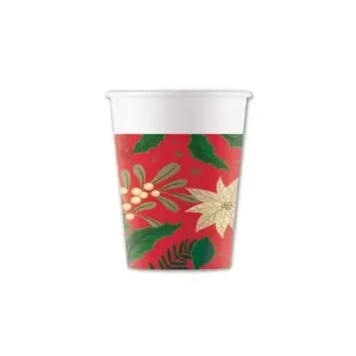 Karácsonyi papír pohár 8 db-os 200 ml - Holly Poinsettia