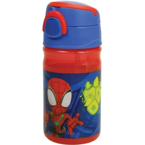 Pókember műanyag szívószálas kulacs akasztóval 350 ml - Spidey Dino Webs