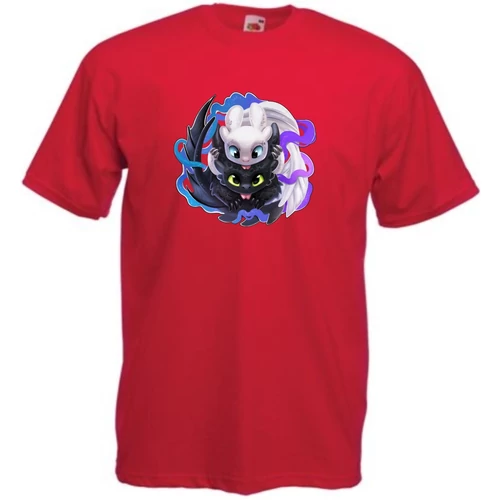 Piros Így neveld a sárkányodat gyerek rövid ujjú póló - Fényfúria és Fogatlan