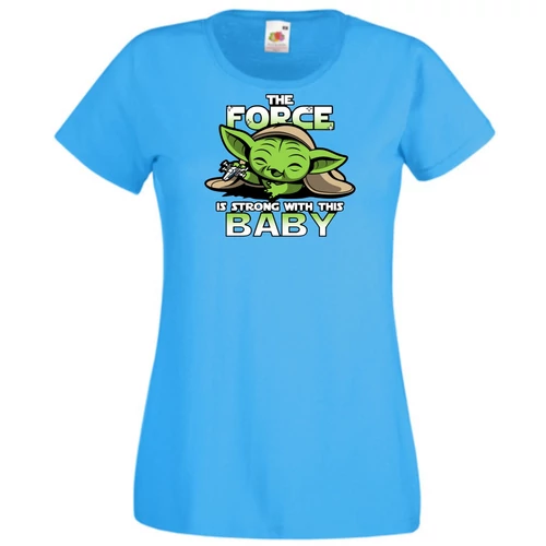 Azúrkék BabYoda női rövid ujjú póló - Fan Art I.