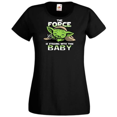 Fekete BabYoda női rövid ujjú póló - Fan Art I.