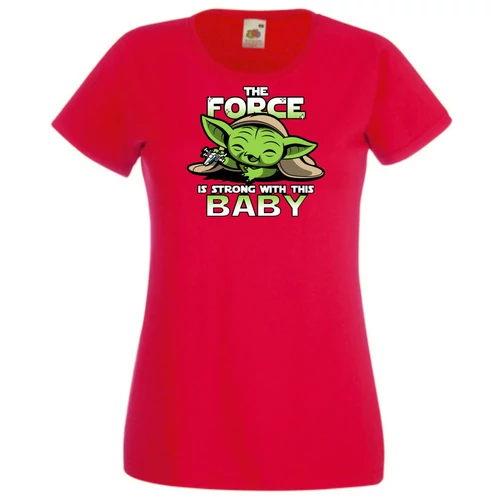 Piros BabYoda női rövid ujjú póló - Fan Art I.