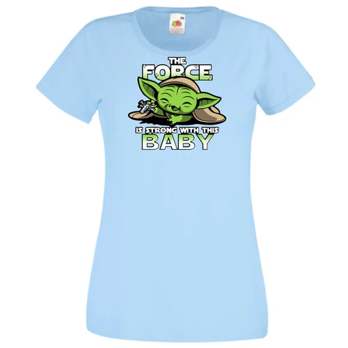 Világoskék BabYoda női rövid ujjú póló - Fan Art I.