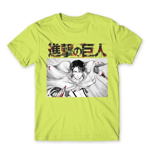 Almazöld Attack on Titan férfi rövid ujjú póló Shingeki no Kyojin – Levi