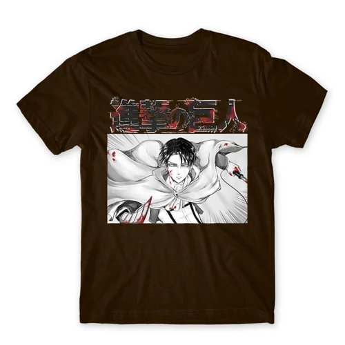 Barna Attack on Titan férfi rövid ujjú póló Shingeki no Kyojin – Levi