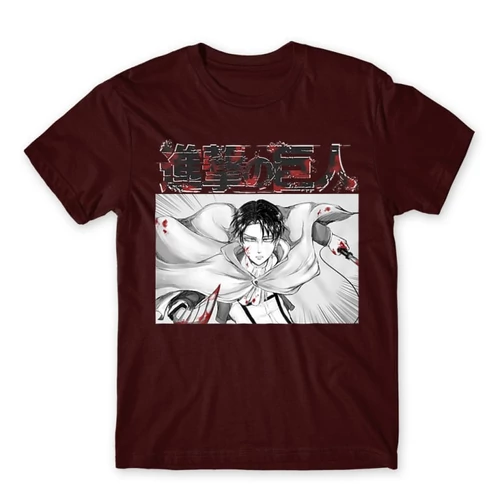 Bordó Attack on Titan férfi rövid ujjú póló Shingeki no Kyojin – Levi