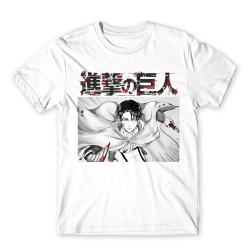 Fehér Attack on Titan férfi rövid ujjú póló Shingeki no Kyojin – Levi