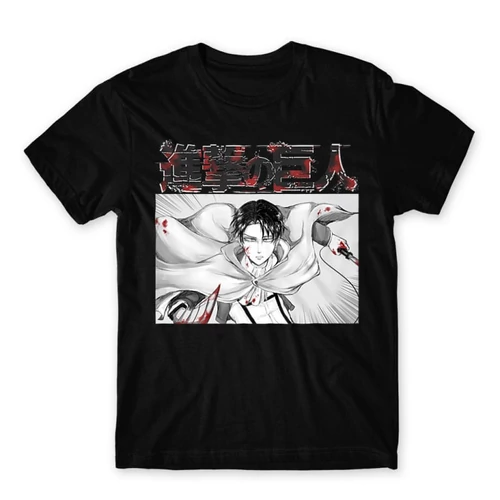 Fekete Attack on Titan férfi rövid ujjú póló Shingeki no Kyojin – Levi