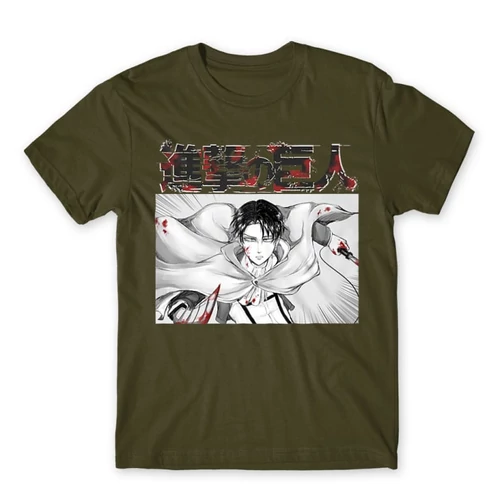 Khaki Attack on Titan férfi rövid ujjú póló Shingeki no Kyojin – Levi