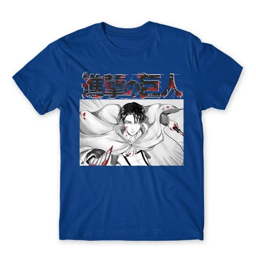 Királykék Attack on Titan férfi rövid ujjú póló Shingeki no Kyojin – Levi