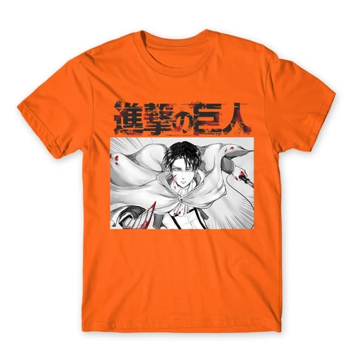 Narancs Attack on Titan férfi rövid ujjú póló Shingeki no Kyojin – Levi