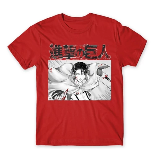 Piros Attack on Titan férfi rövid ujjú póló Shingeki no Kyojin – Levi