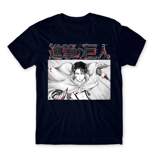 Sötétkék Attack on Titan férfi rövid ujjú póló Shingeki no Kyojin – Levi