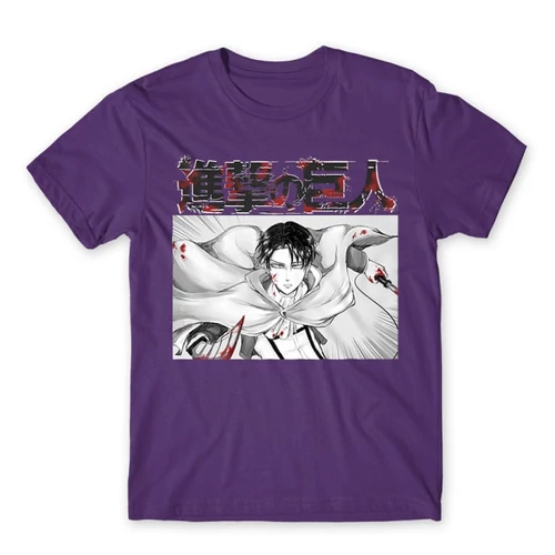 Sötétlila Attack on Titan férfi rövid ujjú póló Shingeki no Kyojin – Levi