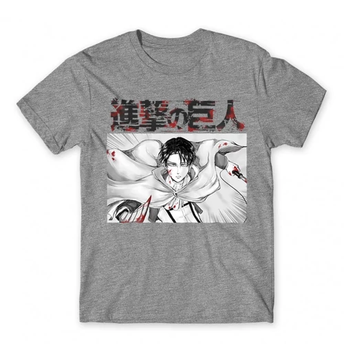 Sportszürke Attack on Titan férfi rövid ujjú póló Shingeki no Kyojin – Levi