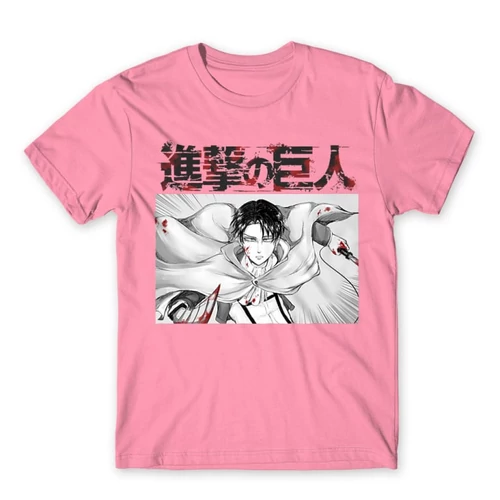 Világos rózsaszín Attack on Titan férfi rövid ujjú póló Shingeki no Kyojin – Levi