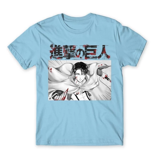 Világoskék Attack on Titan férfi rövid ujjú póló Shingeki no Kyojin – Levi