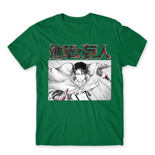 Zöld Attack on Titan férfi rövid ujjú póló Shingeki no Kyojin – Levi