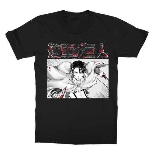 Fekete Attack on Titan gyerek rövid ujjú póló - Shingeki no Kyojin – Levi