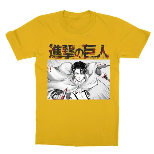 Sárga Attack on Titan gyerek rövid ujjú póló - Shingeki no Kyojin – Levi