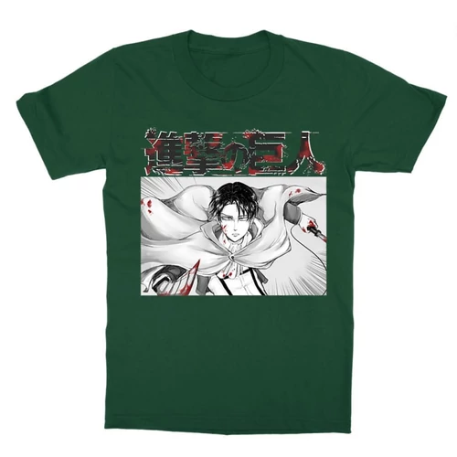 Sötétzöld Attack on Titan gyerek rövid ujjú póló - Shingeki no Kyojin – Levi