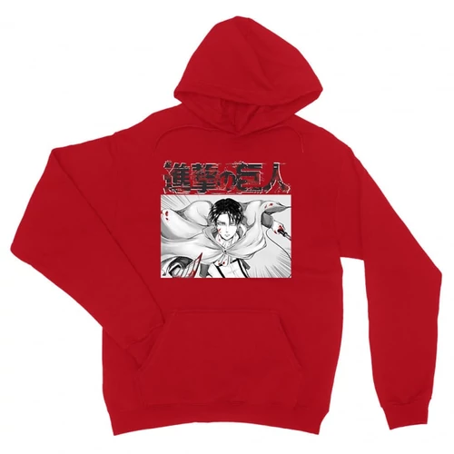 Piros Attack on Titan unisex kapucnis pulóver - Shingeki no Kyojin - Levi