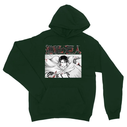 Sötétzöld Attack on Titan unisex kapucnis pulóver - Shingeki no Kyojin - Levi