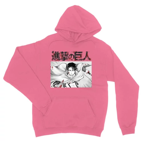 Világos rózsaszín Attack on Titan unisex kapucnis pulóver - Shingeki no Kyojin - Levi
