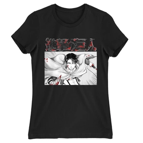Fekete Attack on Titan női rövid ujjú póló - Shingeki no Kyojin – Levi